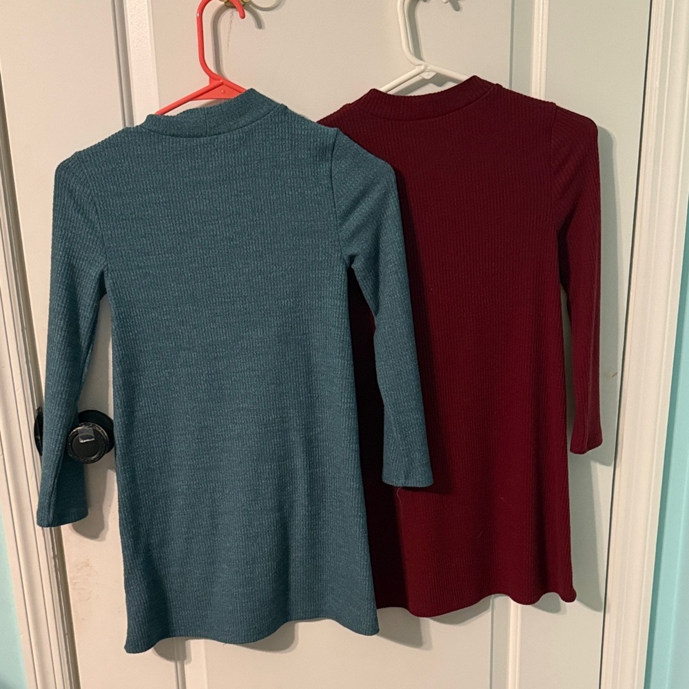 Set of Two Long Sleeve Dresses - Teal and Burgundy